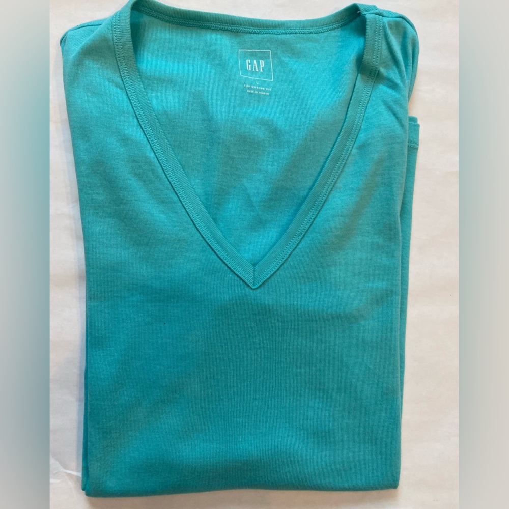 GAP Modern V-Neck long sleeve T-Shirt teal green large